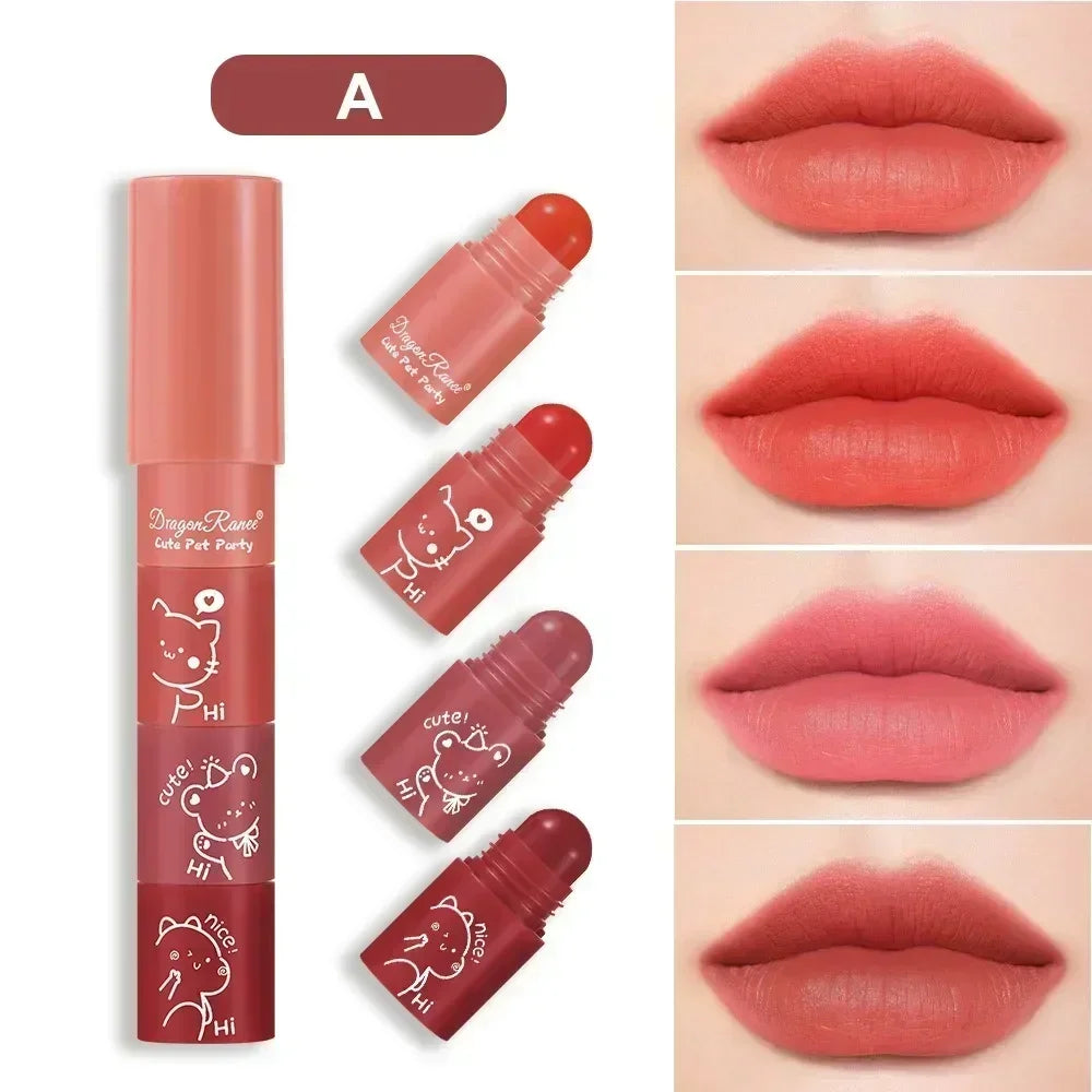 4-in-1 Matte Lipstick Crayon Kit - Waterproof Velvet Lip Color