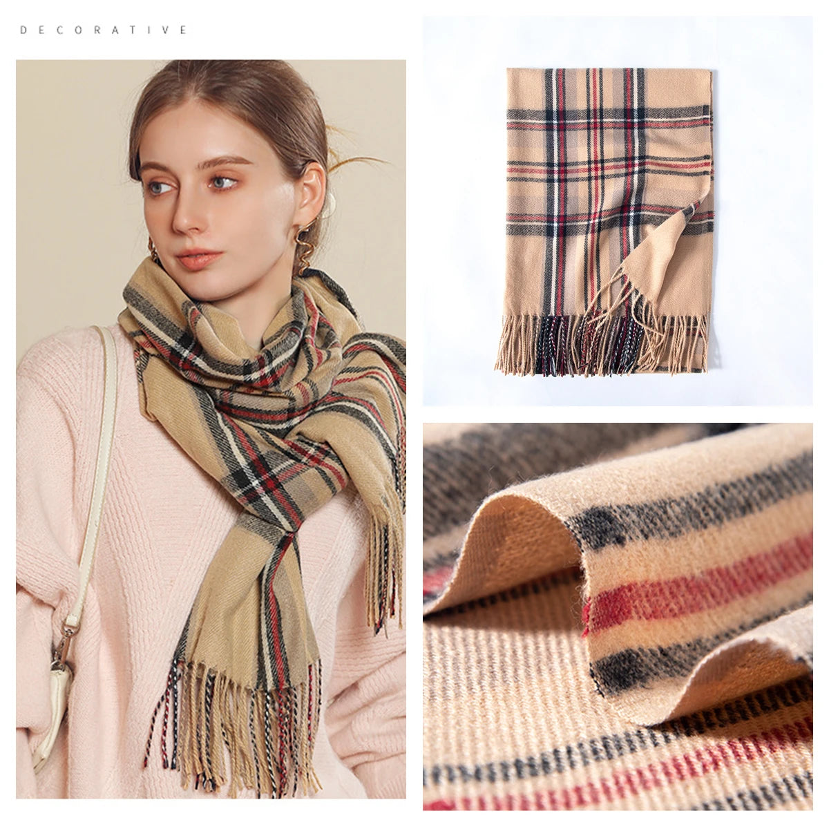 Classic Plaid Blanket Scarf - Cashmere-Feel Large Warm Shawl