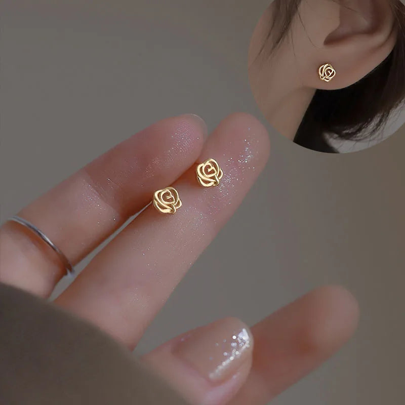 925 Silver Needle Zircon Stud Earrings - Gold Plated Crystal Jewelry