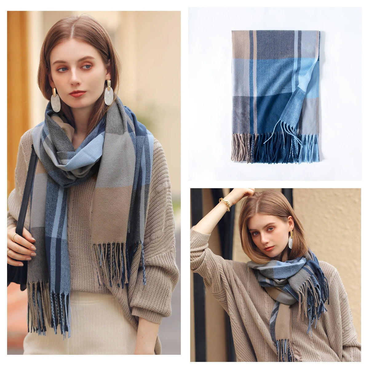 Classic Plaid Blanket Scarf - Cashmere-Feel Large Warm Shawl