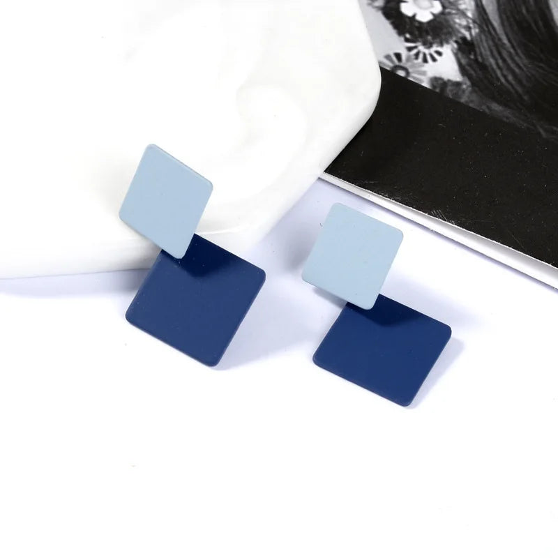 Blue Geometric Flower Butterfly Dangle Earrings - Bohemian Statement Jewelry