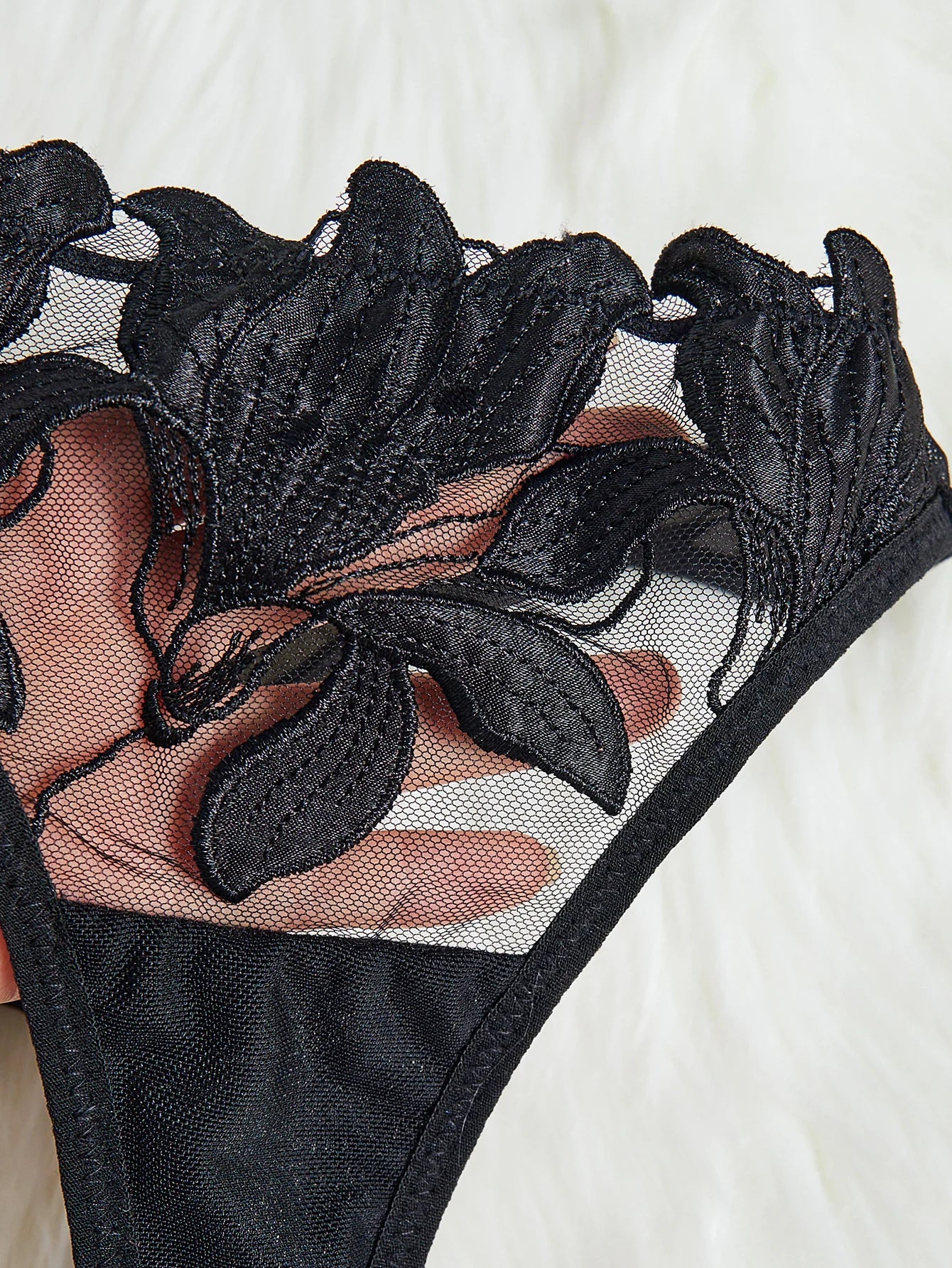 Floral Valentine Bra and Brief Set - Embroidered Three Hook Lingerie