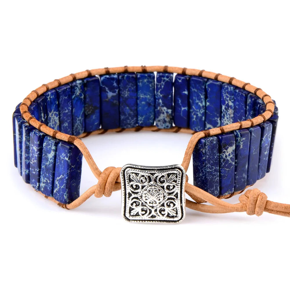 Multicolor Natural Stone Leather Wrap Bracelet - Tibetan Gypsy Bead Jewelry