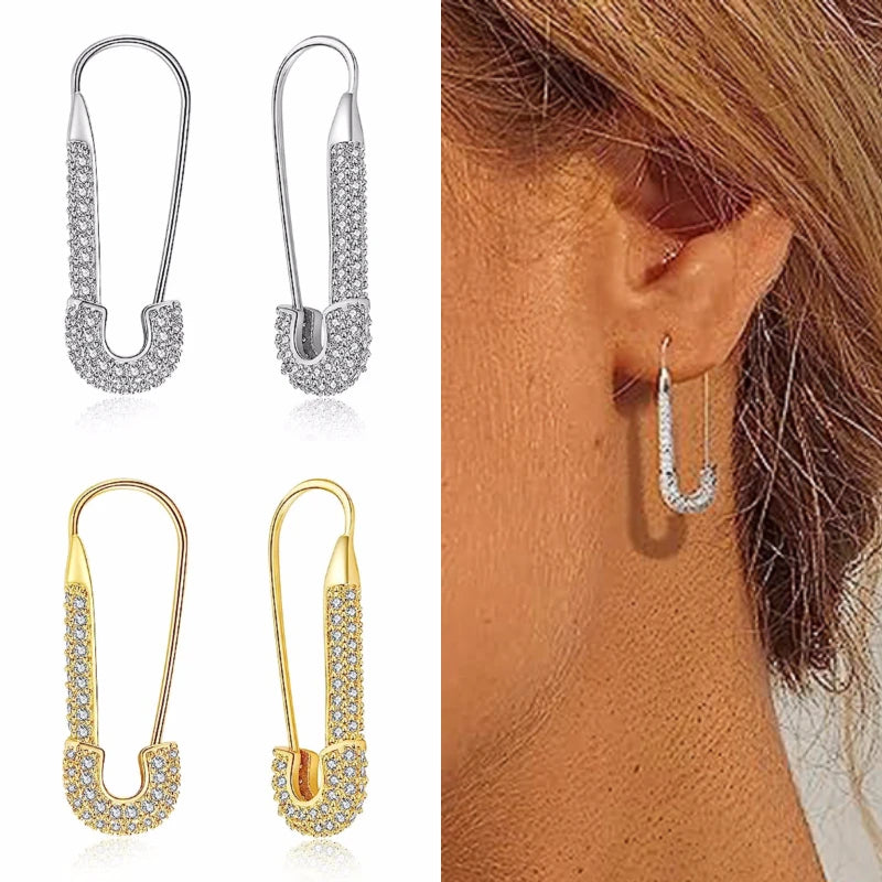 Paper Clip Design Earrings - Gold and Silver Color Modern Jewelry