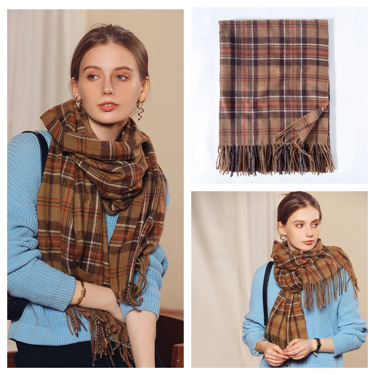 Classic Plaid Blanket Scarf - Cashmere-Feel Large Warm Shawl