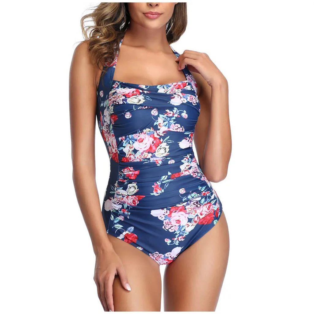 Floral Slim Fit One Piece Swimsuit - Push Up Padded Monokini