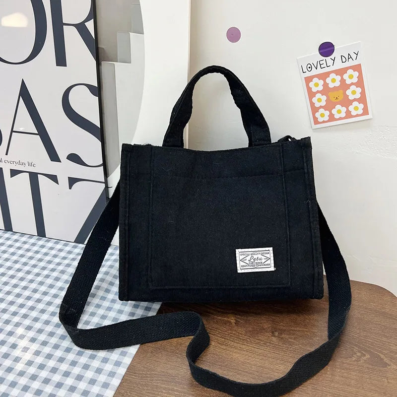 Corduroy Square Crossbody Tote Bag - Casual Travel Organizer Shoulder Bag