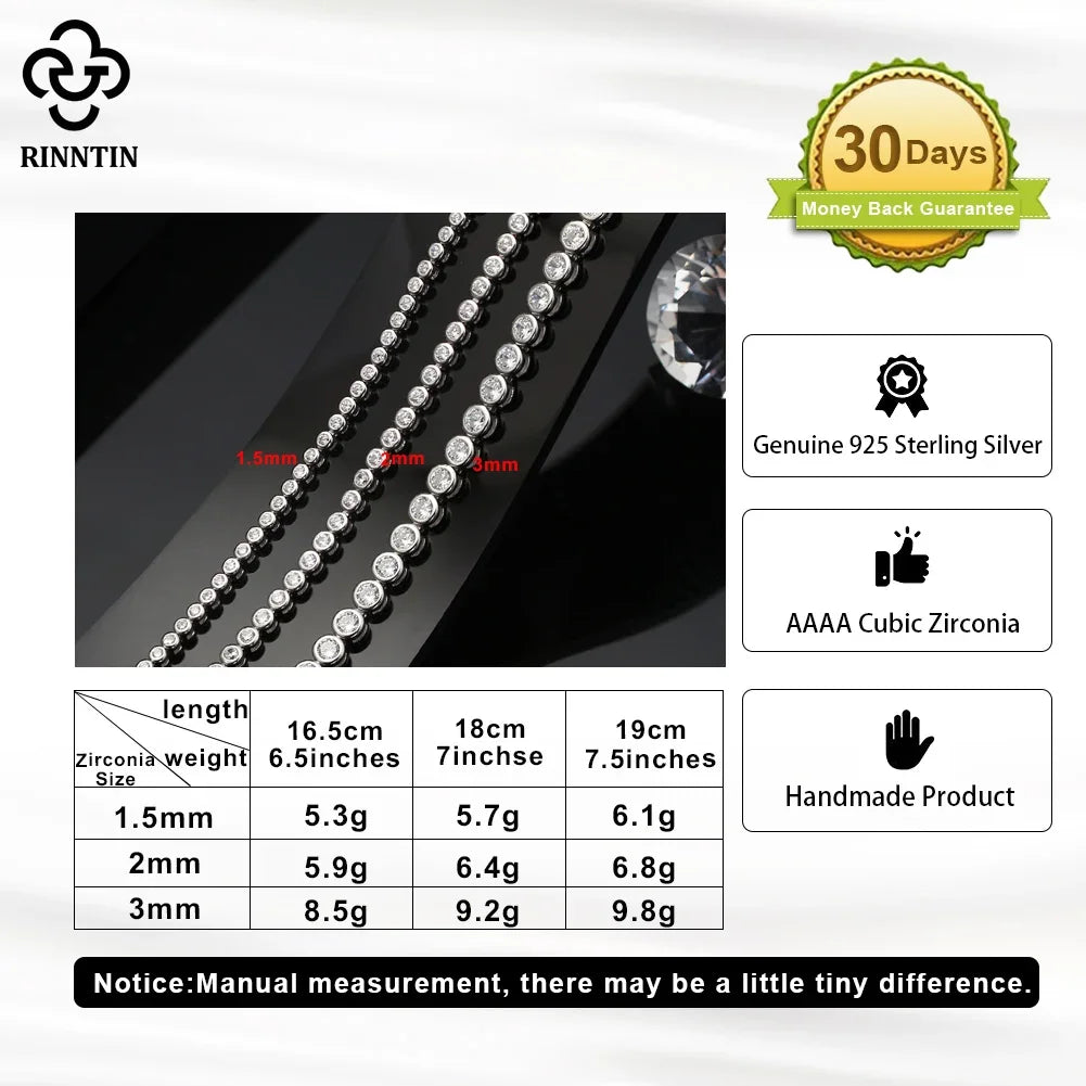 925 Sterling Silver Clear CZ Tennis Bracelet - Shiny Layering Chain