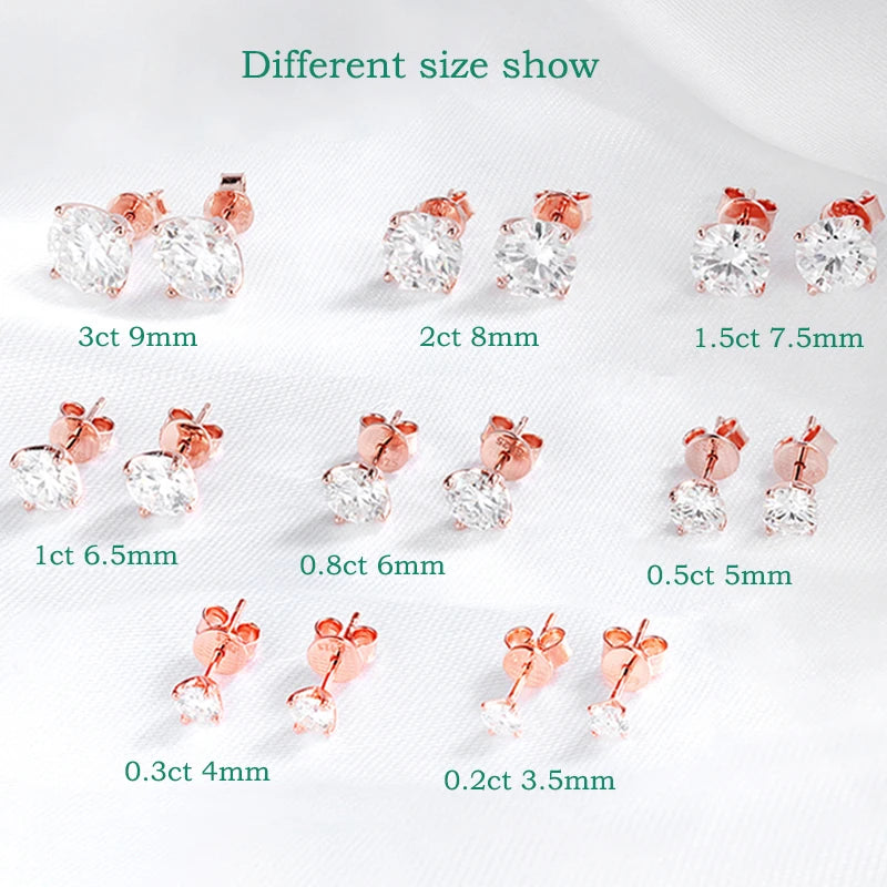 Moissanite Stud Earrings - Rose Gold Color 925 Silver Wedding Jewelry