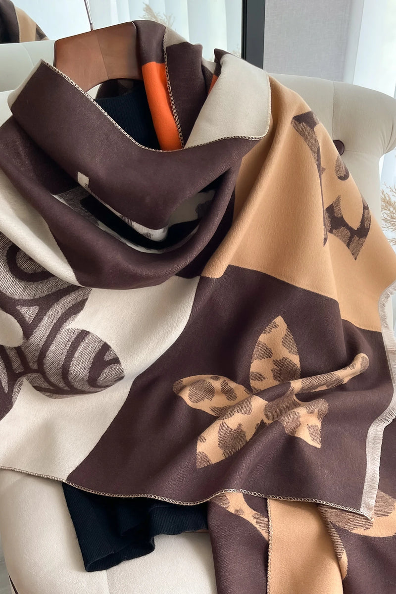 Floral Print Cashmere-Feel Scarf - Soft Autumn Winter Shawl