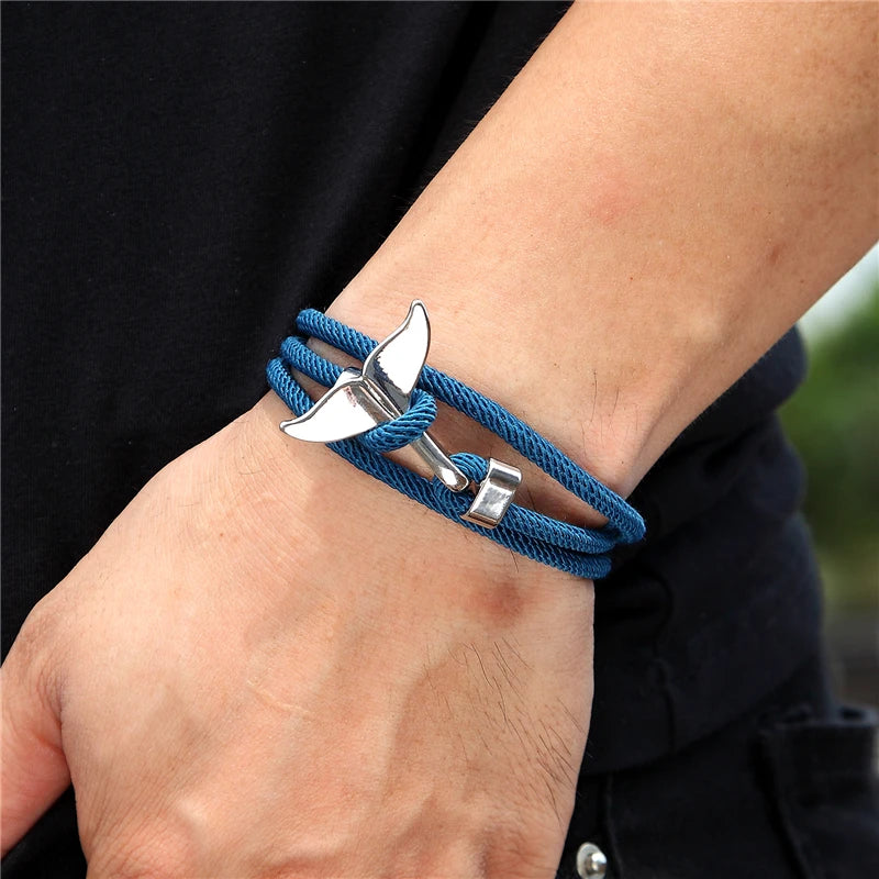 Ocean Anchor and Whale Tail Rope Bracelet - Adjustable Friendship Jewelry