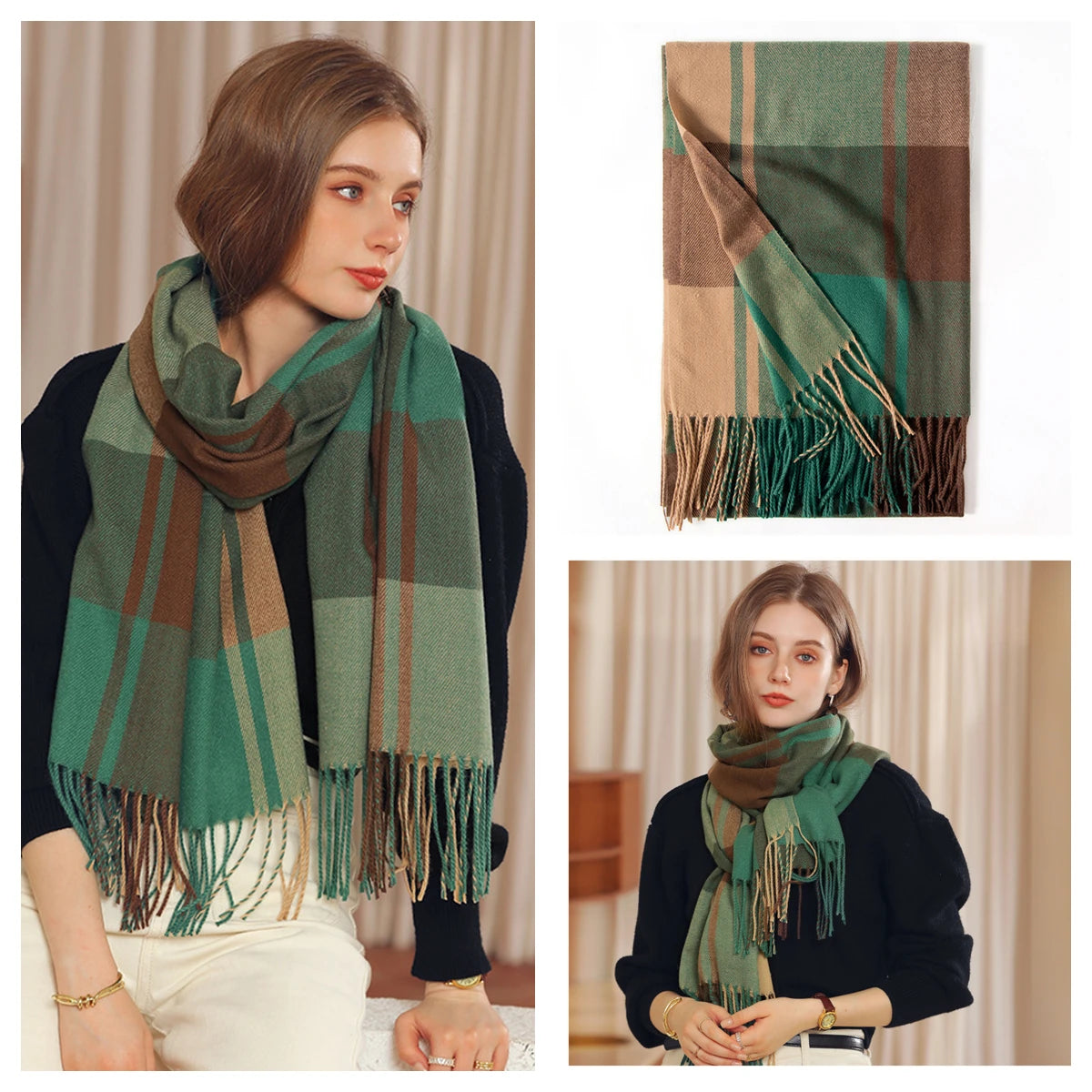 Classic Plaid Blanket Scarf - Cashmere-Feel Large Warm Shawl