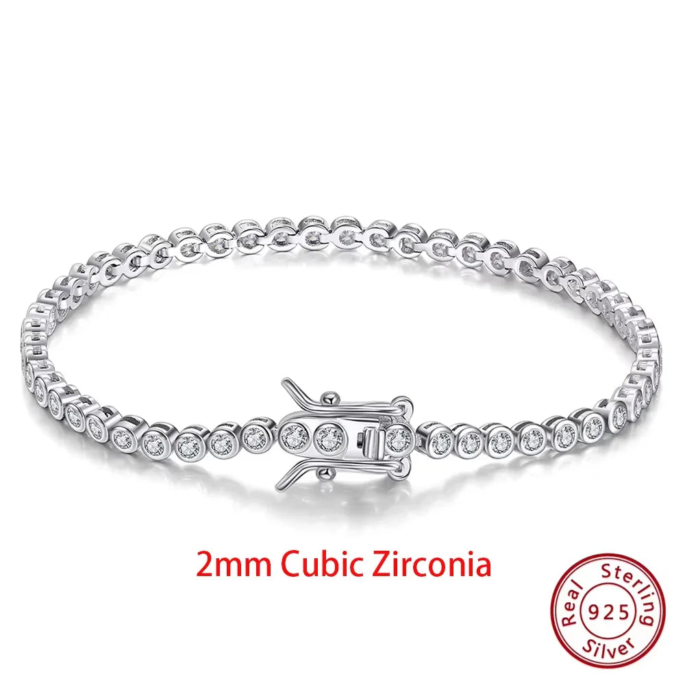 925 Sterling Silver Clear CZ Tennis Bracelet - Shiny Layering Chain