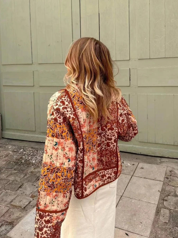 Vintage Print Patchwork Cotton Coat - Loose Short Winter Jacket
