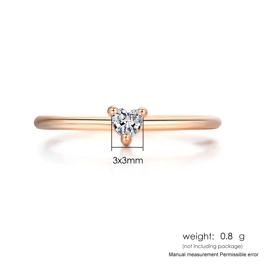 Sweet Heart Zircon Thin Ring - Minimalist Gold Color Proposal Jewelry