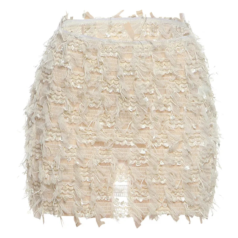 Colorful Tassel Knit Hip Skirt - Stretch Summer Streetwear Bottom