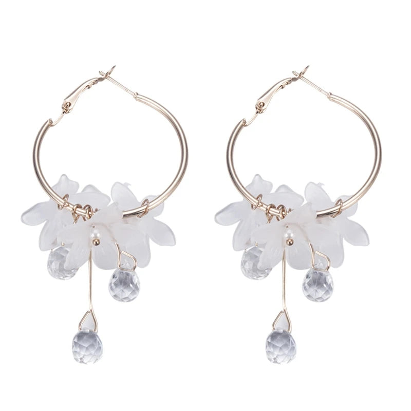 Crystal Flower Drop Earrings - Korean Long Tassel Gift Jewelry