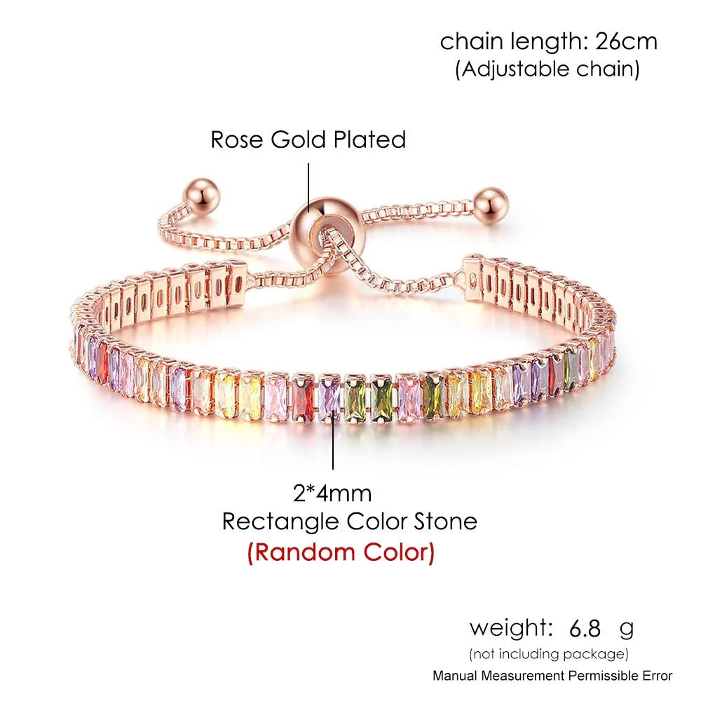 Adjustable Rainbow Zircon Tennis Bracelet - Colorful Wedding Hand Chain