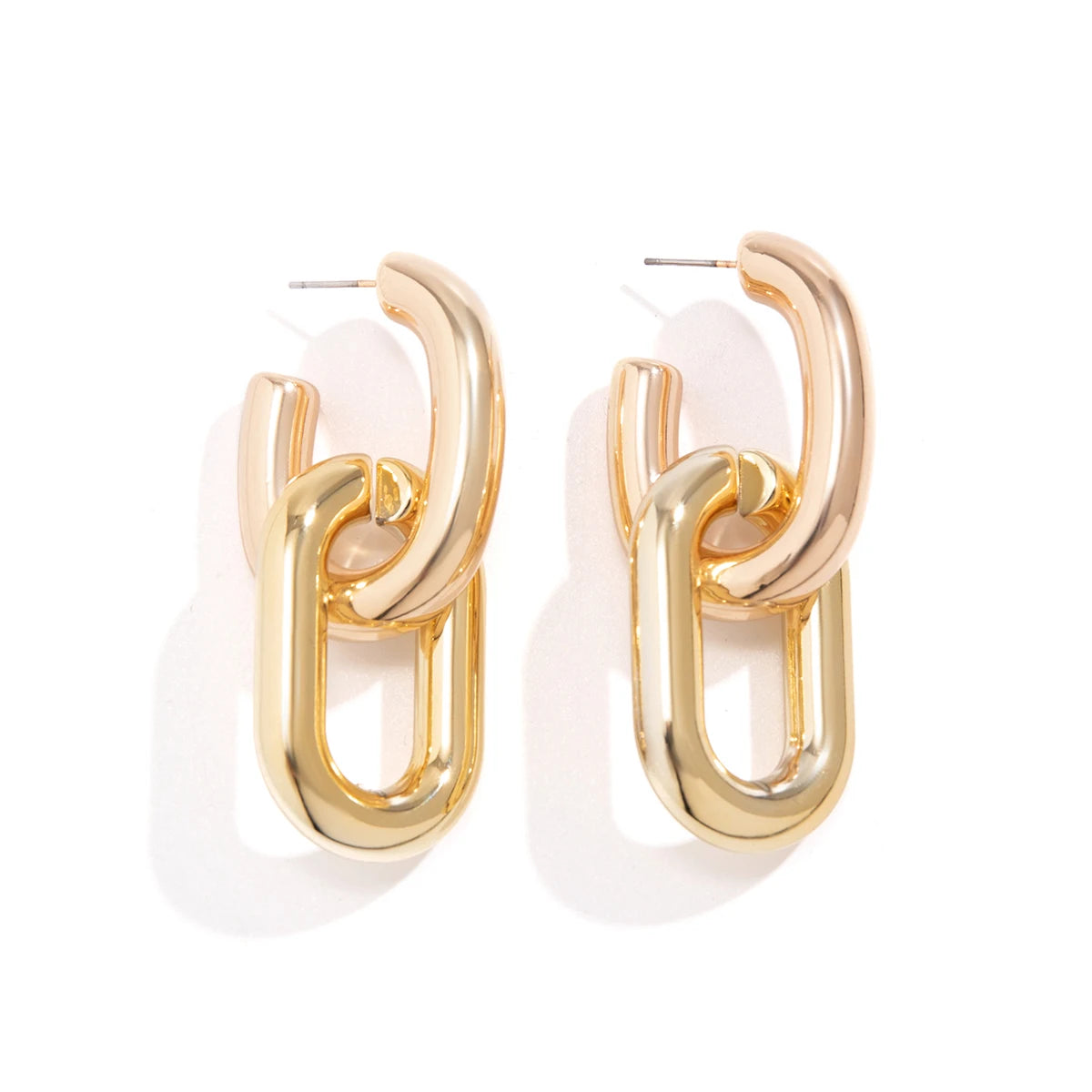Geometric U Shape Hoop Earrings - Punk Metal Link Jewelry