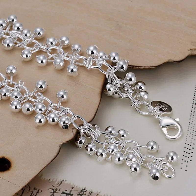 925 Sterling Silver Grape Bead Bracelet - Cute Wedding Party Chain