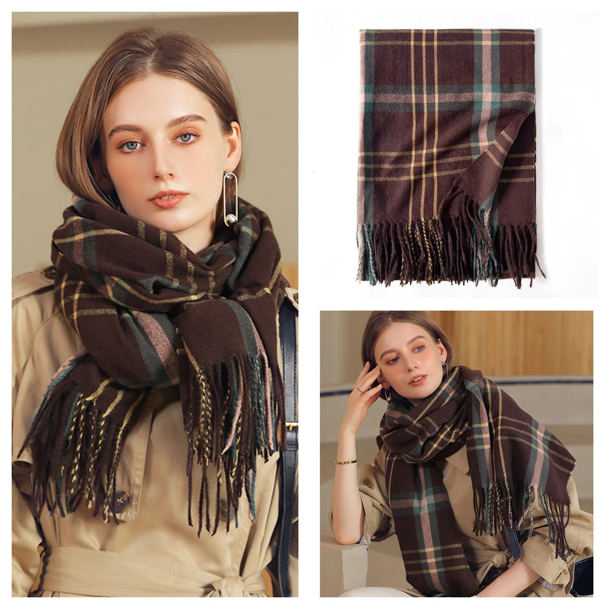 Classic Plaid Blanket Scarf - Cashmere-Feel Large Warm Shawl
