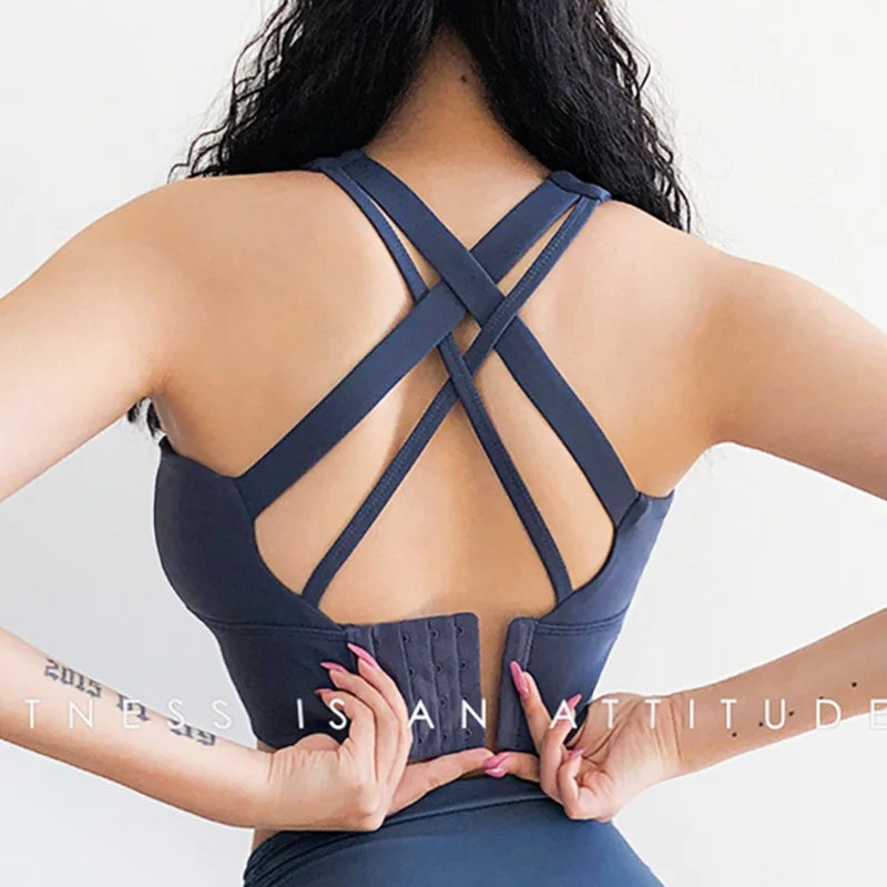 Mesh Sports Bra Crop Tank - Shockproof Running Workout Top