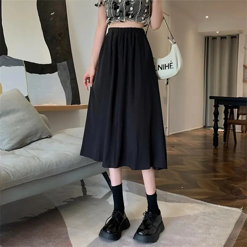 Vintage Floral Pleated Midi Skirt - Drawstring Elastic Waist Summer Skirt