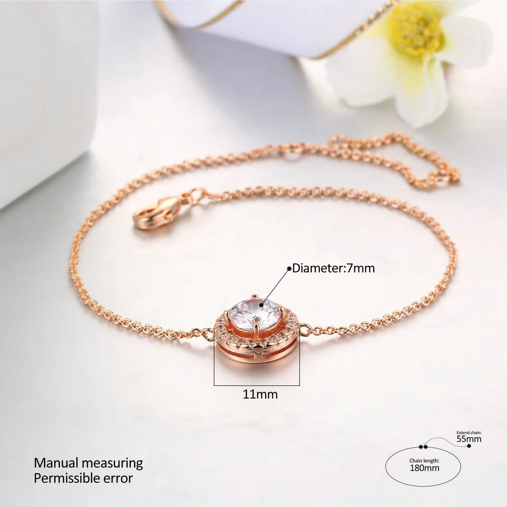 Round Cut Cubic Zirconia Bracelet - Rose Gold and Silver Tone Jewelry
