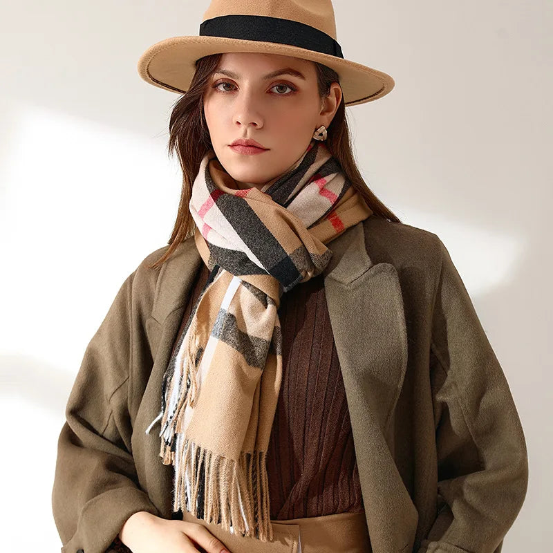 Classic Plaid Blanket Scarf - Cashmere-Feel Large Warm Shawl