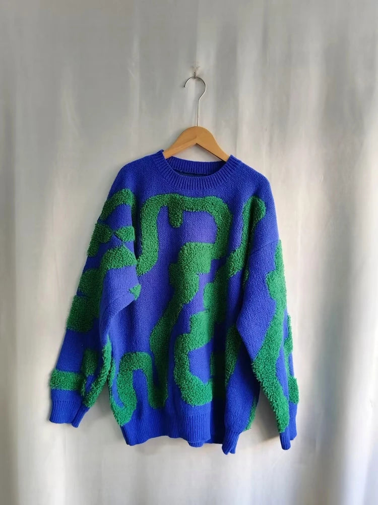 Japanese Flower Embroidery Sweater - O Neck Vintage Jumper