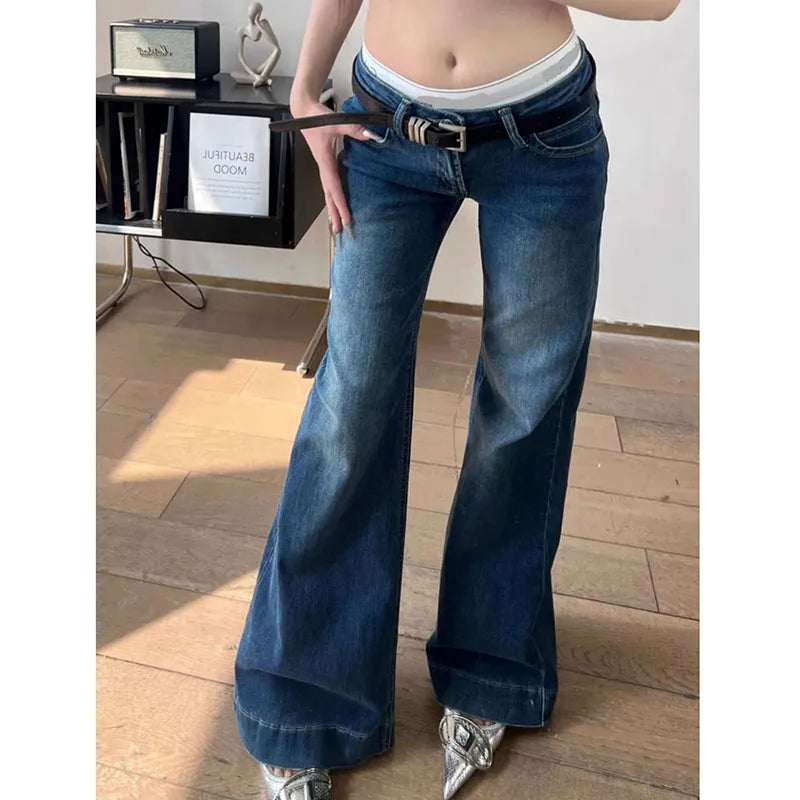 Low Waisted Y2K Flare Jeans - Slimming Korean Denim Pants