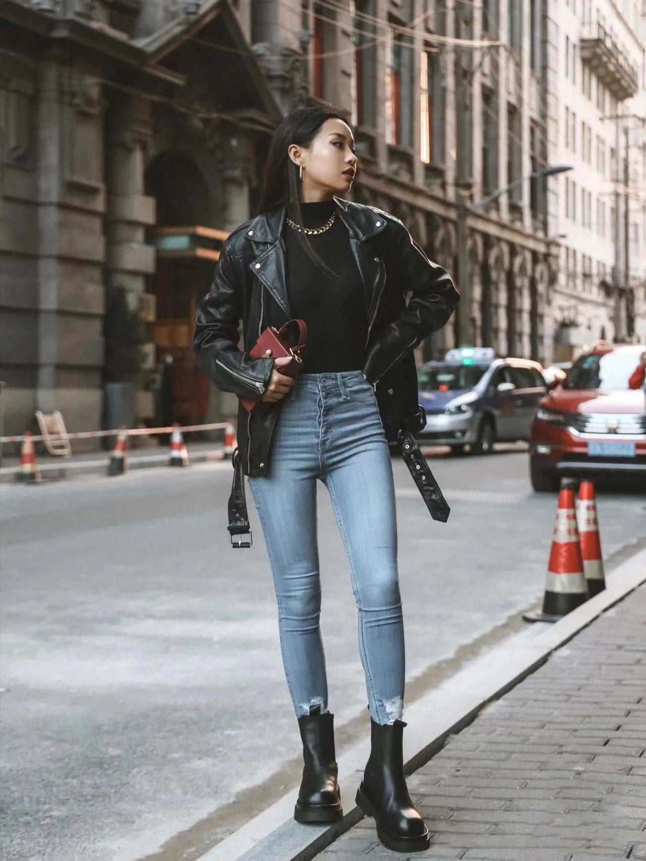 Loose Black PU Motorcycle Jacket - Imitation Leather Autumn Outerwear