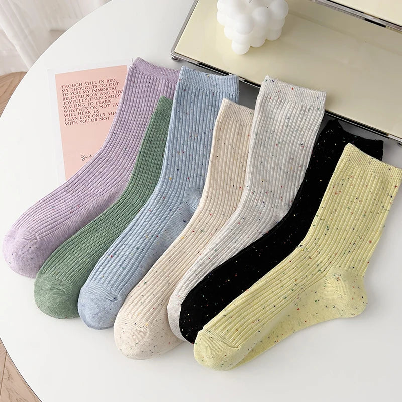 Colorful Long Pile Socks - Breathable Japanese Casual Crew Socks