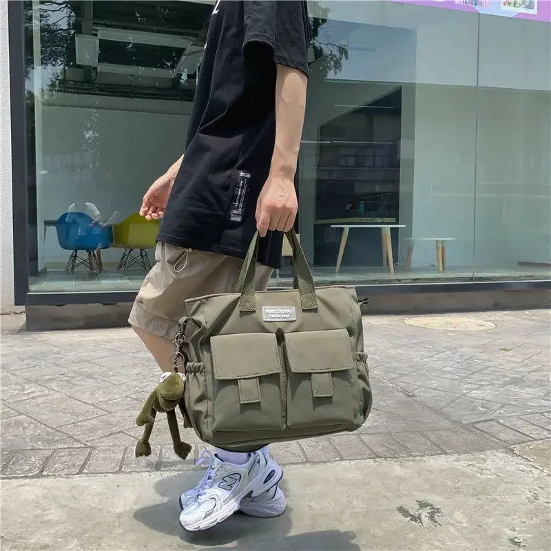 Waterproof Multi-Pocket Nylon Shoulder Bag - Casual Messenger Handbag