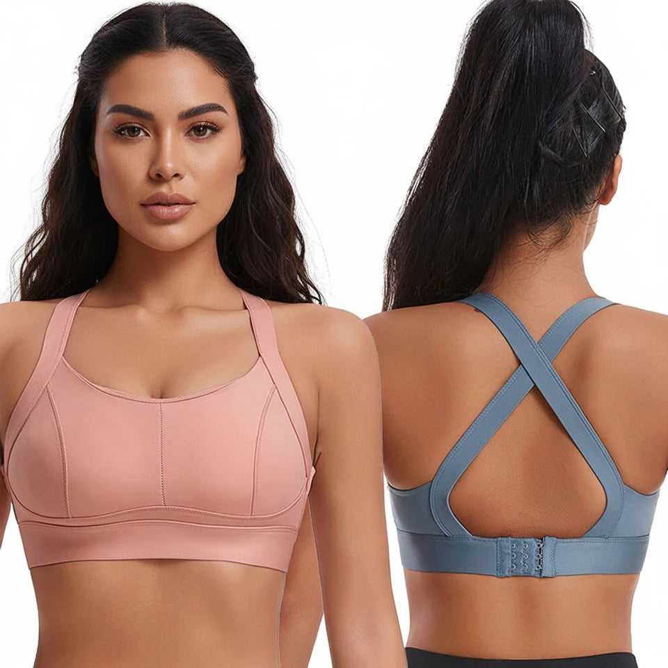 High Impact Criss Cross Sports Bra - Padded Yoga Crop Top