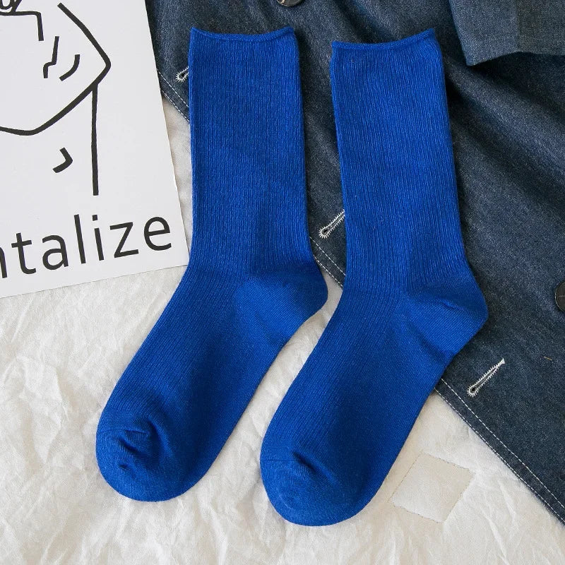 Solid Color Crew Socks - Breathable Preppy Korean Socks