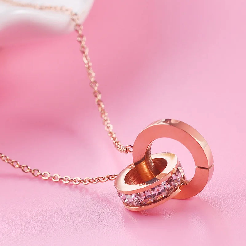 Crystal Circle Roman Choker Necklace - Stainless Steel Pendant Jewelry