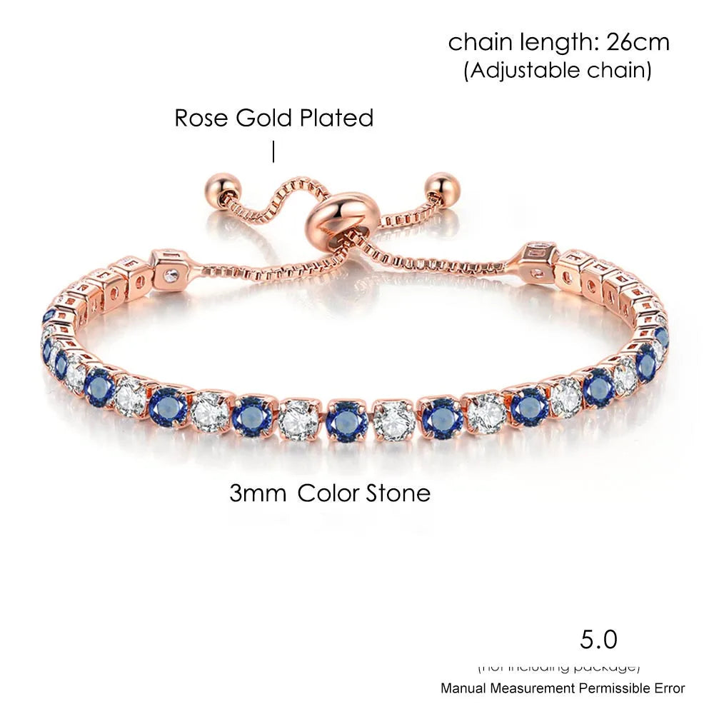 Adjustable Rainbow Zircon Tennis Bracelet - Colorful Wedding Hand Chain