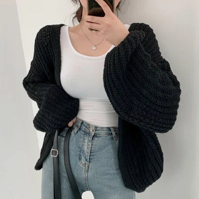 Harajuku Lantern Sleeve Cardigan - Loose Vintage Fall Sweater