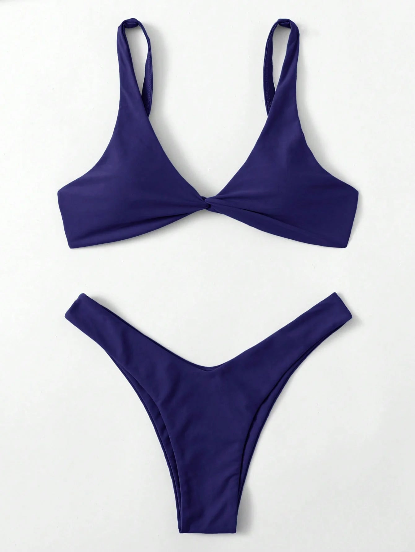 Solid Tie Brazilian Bikini Set - Low Waist High Leg Swimwear