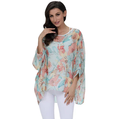 Plus Size Batwing Chiffon Blouse - Boho Loose Summer Shirt