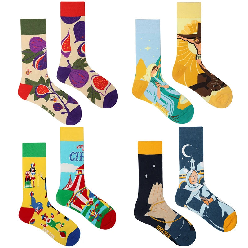 Flower Fruit Candy Cotton Socks - Colorful Unisex Mid Tube Pair
