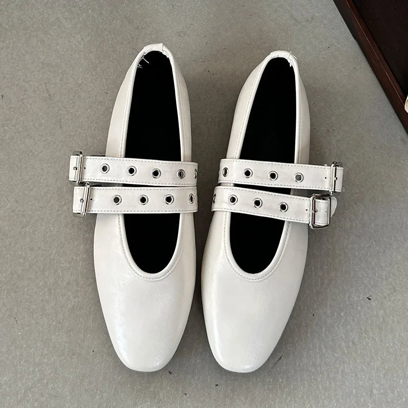Buckle Strap Ballet Flats - Round Toe Spring Lolita Dance Shoes