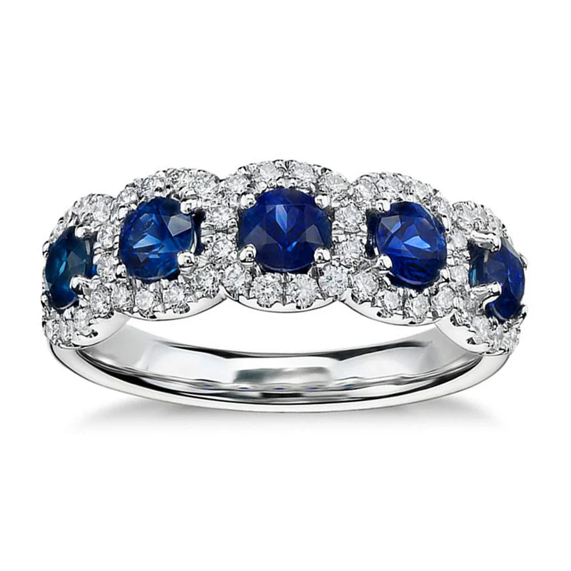 Blue White Cubic Zirconia Ring - Statement Wedding Party Jewelry
