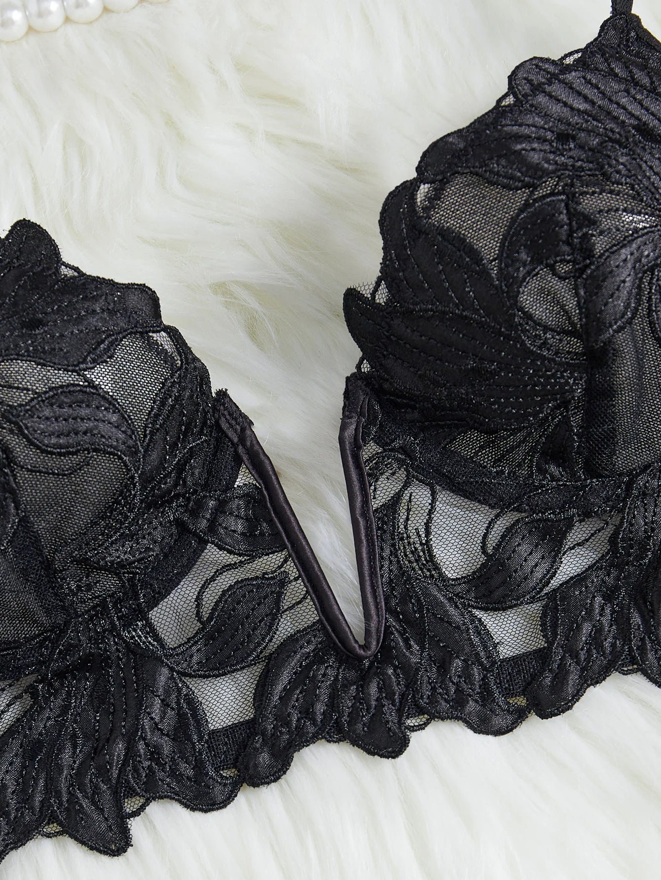Floral Valentine Bra and Brief Set - Embroidered Three Hook Lingerie