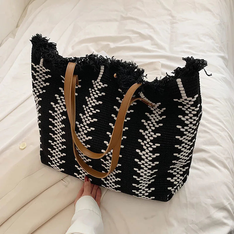 Large Top Handle Beach Tote Bag - Casual Commute Shopping Handbag