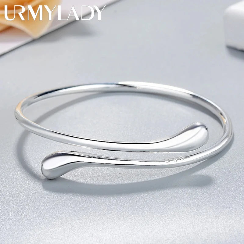 925 Sterling Silver Water Droplet Bangle - Elegant Wedding Party Bracelet