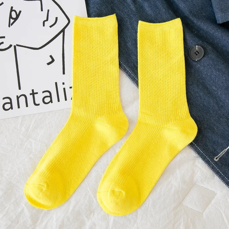 Solid Color Crew Socks - Breathable Preppy Korean Socks