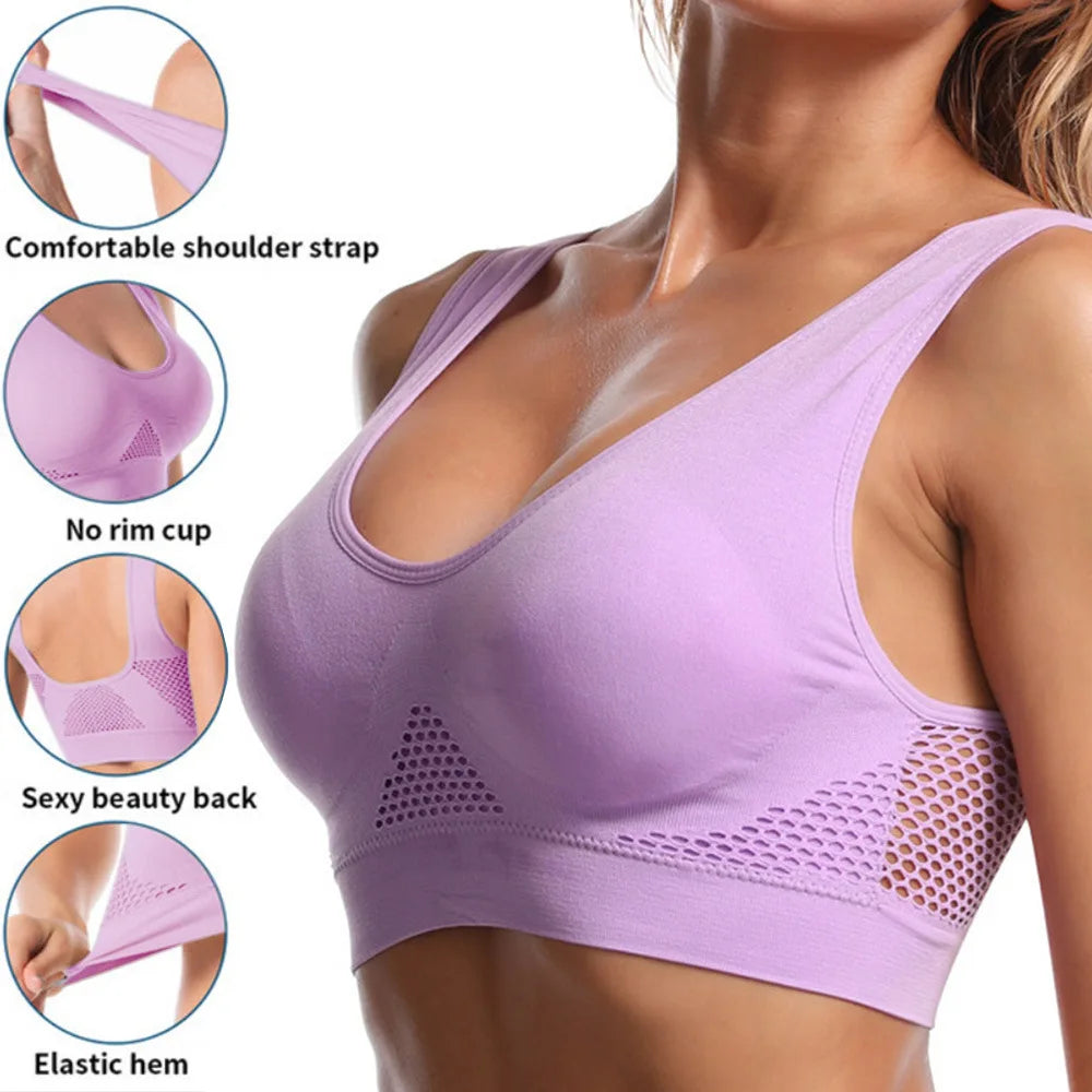 Hollow Out Padded Sports Bra - Breathable Wireless Gym Crop Top