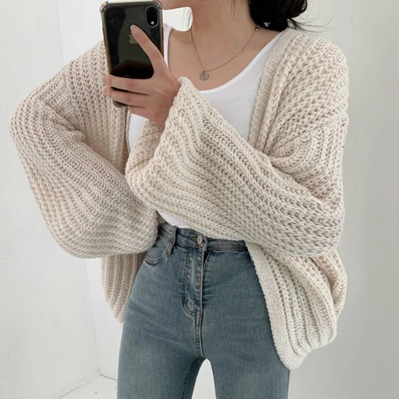 Harajuku Lantern Sleeve Cardigan - Loose Vintage Fall Sweater